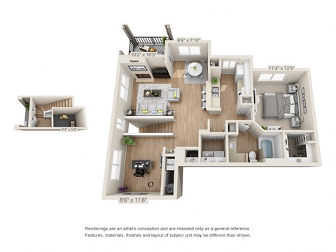 Floor plan for 1 bed, 1 bath, 1019 sqft